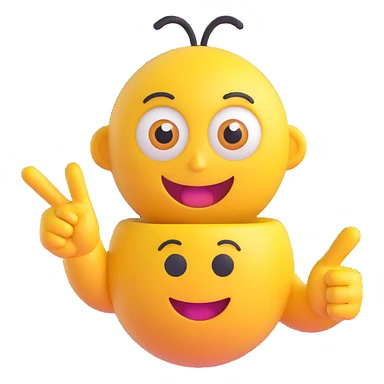 A yellow round emoji character with big eyes and a confident smile, clearly pointing both index fingers at itself. Strong “ME!” expression. Bold cartoon style, isolated on white sticker