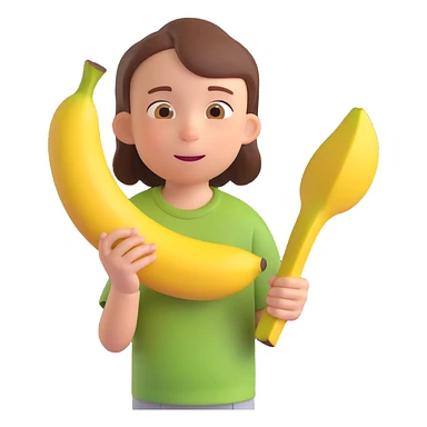 Create a 3D DreamWorks-style sticker of the child from the reference image, preserving the child's unique appearance, facial expression, and the piece of banana in hand. Render in 3D emoji style with a soft, expressive, and slightly exaggerated DreamWorks look. No background. sticker