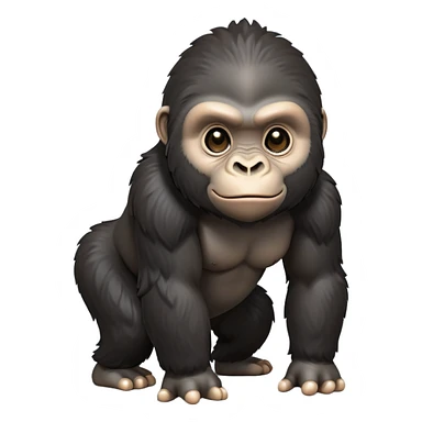 cinematic-cute gorilla-realistic-full-body-on all fours-emoji,-exuding-strength,-thick-dark-fur-in-the-light,-head-tilted-dramatically,-deep-dark-eyes-filled-with-intense-intelligence,-simplified-yet-realistic-focused-features,-highly-detailed,-glowing-with-an-almost-sarcastic-glow sticker