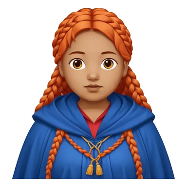 red orange braids hair girl, tan skin, fat, wear blue cloak sticker