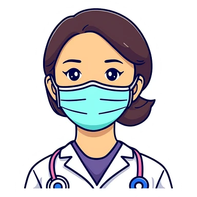 Girl wearing a COVID medical face mask sticker