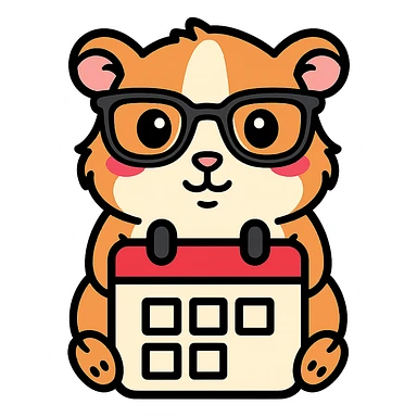 Make the guinea pig match the original reference: same face and glasses style, but sitting on a calendar for a calendar app, in a cute, outlined, colorful style. sticker