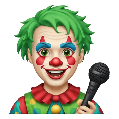 male, green haired, clown face painted, holding microphone, singing sticker