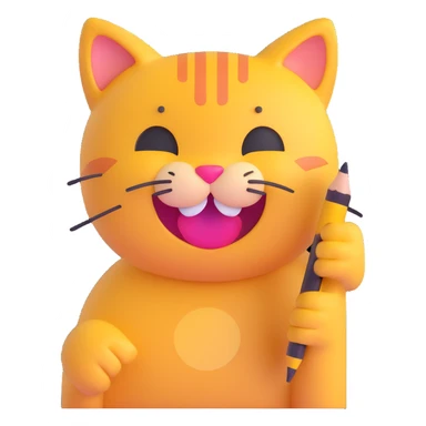 cat holding a pencil and drawing smiley faces sticker