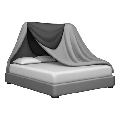 Minimalist emoji-style sticker of a bed with a covered figure and something strange peeking out from underneath. Grayscale only, simple icon.

 sticker