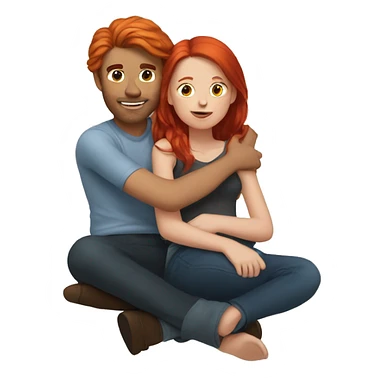 Red haired girl sitting on brunette guys lap sticker