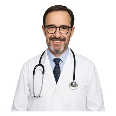 doctor, male, glasses, with a stethoscope around neck sticker