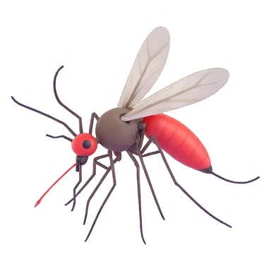 a clear and expressive mosquito with a needle stuck in its head, no background, suitable for emoji or icon use sticker