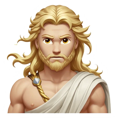 Cinematic Realistic Thor Portrait, depicted as a classical Greek god with a chiseled, sculpted physique reminiscent of ancient marble statues. His fair, luminous skin carries a subtle golden sheen, and his long, wavy, sun-kissed golden hair flows elegantly around his noble face, accentuating his determined, piercing eyes. Draped in a flowing white toga with delicate golden accents and hints of lightning motifs, the portrait is rendered in dynamic natural lighting with a radiant, mythic glow that exudes timeless strength and divine grace. sticker