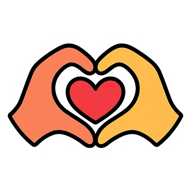 two hands forming a heart shape, representing friendship, color outline icon sticker