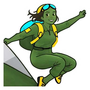 beautiful with brown hair girl jump with a parachute  sticker