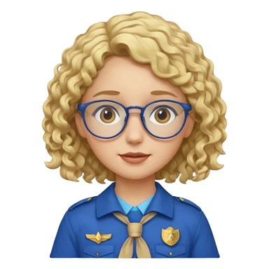 scout girl with blue scout uniform, blonde curly haired and glassess sticker
