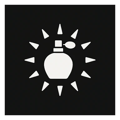 white Vector minimalistic and elegant icon of sun shaped perfume black solid background, filled inside (inspire this refrence icon),  sticker