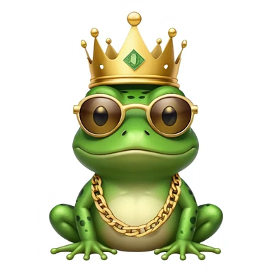 gangster frog wearing a gold crown, cool sunglasses, gold chain, dollar sign chain sticker