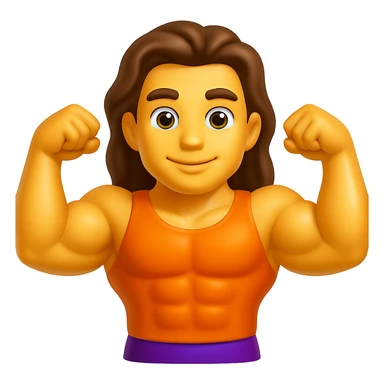 Create an emoji that looks exactly like the reference image in iOS emoji style. The emoji should have 3D appearance, shiny surface, smooth gradients, soft shadows, a muscular body, an expressive face, and hair. Maintain the iOS emoji style characteristics. sticker