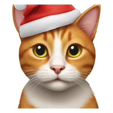 a ginger cat with cute eyes and very big ears with a christmas hat sticker