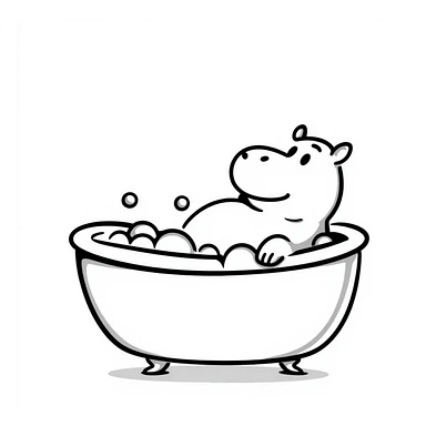 happy hippo with bubbles in bathtub sticker