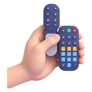 hand holding a clicker remote, pointing to the left sticker