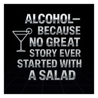 Simplify the vaporwave card: use a minimal neon grid background, one drink icon, and bold chrome text for the quote. Remove extra graphics and keep the color palette clean and limited. sticker