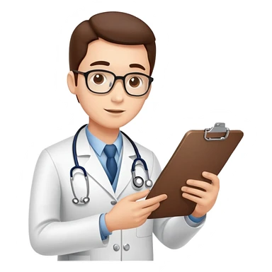 Doctor with clipboard conducting comprehensive medical check-up on patient, routine health examination in clinic sticker