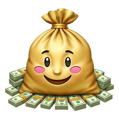 Luxury 3D emoji, overflowing money bag, stacks of cash, premium lighting, rich glossy look, ultra clean, transparent background


 sticker