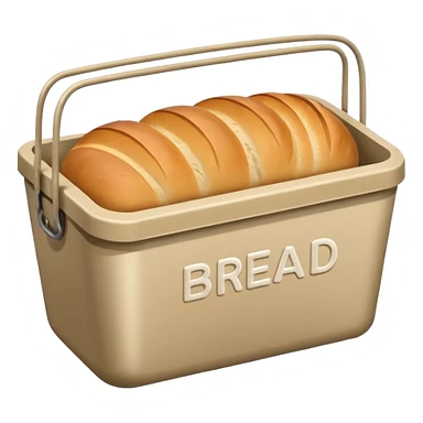 Beige metal container with the word “bread” on it  sticker