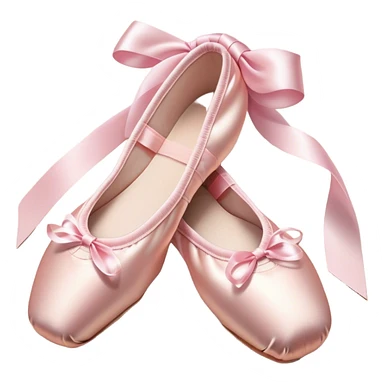 Cinematic Realistic Ballet Shoes, soft satin pink pointe shoes with delicate ribbons, resting gently on a polished wooden floor, subtle creases in the fabric, glowing under the warm golden light of a rehearsal studio, evoking elegance and grace. sticker