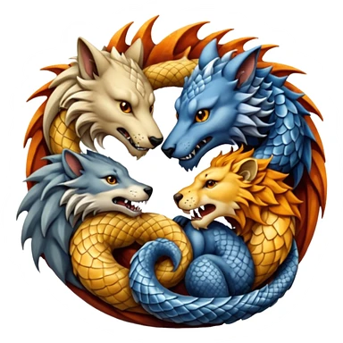 A wolf, a lion, a dragon, all eating each other's tail ouroboro sticker