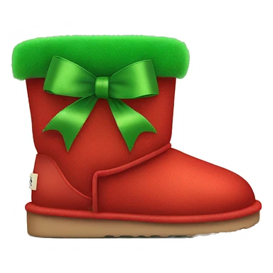 Realistic red Ugg fur boots with gree ribbon bows isolated.  sticker