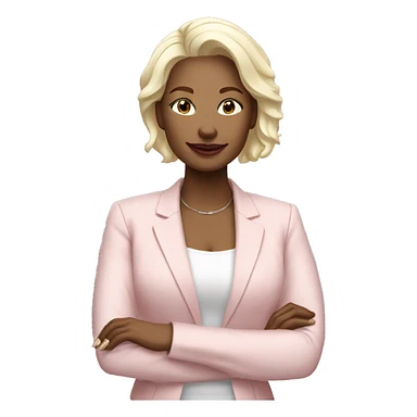 a 40 years old business woman in finance with the shortest platinum blonde hair wearing pale pink blazer sticker