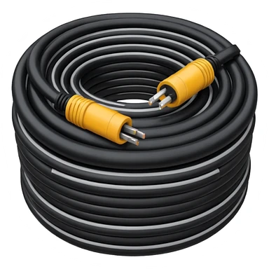 Cable bundle with pneumatic and big electrical cables in a riffled black plastic shaft rounded sticker