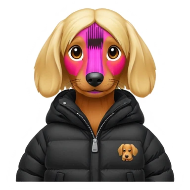 Long hair blonde Daschund dog in oversized black puffer  sticker