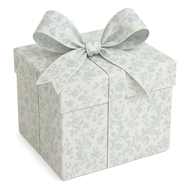 Elegant Rococo pale white blue ditsy floral gift box  , remove background sticker