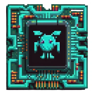 pixel art computer chip with AI symbol, technology AI sticker