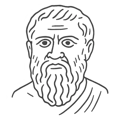 a hand drawn black outline portrait of Plato with similar-sized eyes based a famous portrait of him sticker