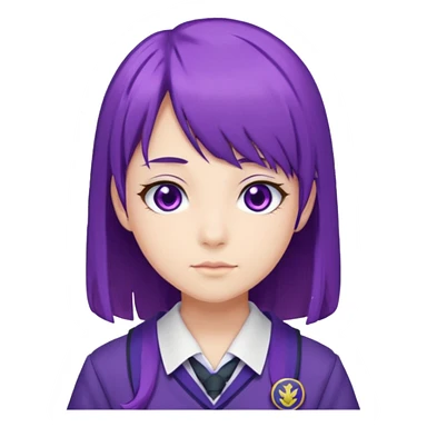 a high school student, student council president, purple hair, purple eyes, wearing a typical Japanese school uniform sticker