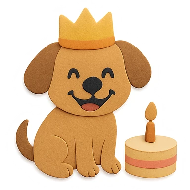 Make the puppy look happy, add a big smile and cheerful eyes, keep the birthday crown and mini cake sticker