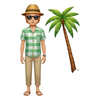 Chico moreno, joven ojos verdes,vestid camisa pantalón playa cuerpo entero, pelirrojo sticker