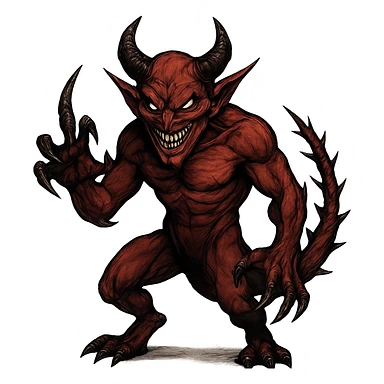 evil demon with spiked tail, menacing grin, black claws sticker
