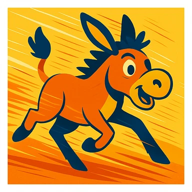 Make the donkey look like it is running extremely fast, with motion blur, speed lines, and a dynamic pose, in a vibrant and energetic cartoon style. sticker