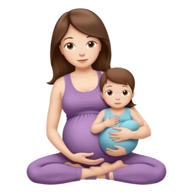 "Pregnant woman sitting in a yoga pose with long brown hair and fair skin, holding a newborn baby with short brown hair and fair skin." sticker