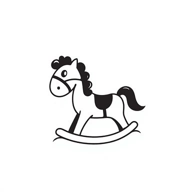 A hand-drawn toy rocking horse with western details and a cute face sticker