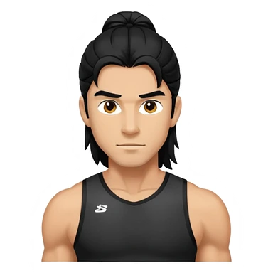 Athletic-looking guy in black sports clothes, long hair. sticker