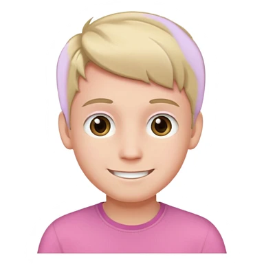 A smiling boy with a pink top and the darkest blonde hair sticker