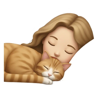 light Beige cat sleeping with girl light brown hair  sticker