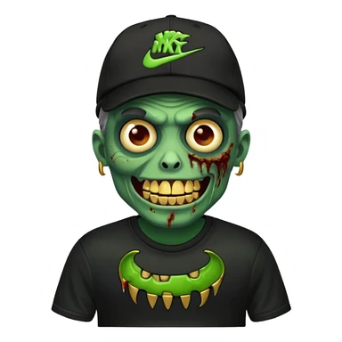 Faça um zombie com uma blusa da Nike preta com um boné preto da Nike tbm, que o zombie tenha dentes de ouro. sticker