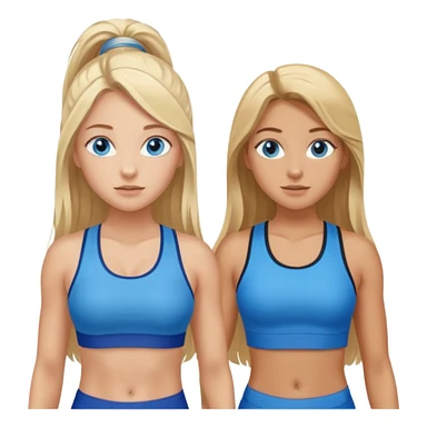 two girls in gym wear one with blue eyes and long brown hair one with blonde long hair blue eyes tanned sticker