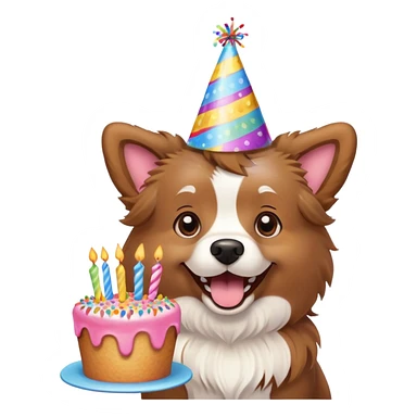 Dog with birthday cake sticker