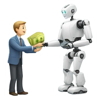man giving money to robot sticker