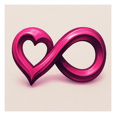 A pink infinity symbol with very expressive, deep shadows and highlights, the heart integrated into the left loop of the infinity, blending smoothly with the overall shape. sticker
